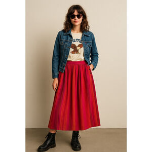 Vintage College Town Maxi Skirt Nepal 100% Cotton Striped Boho Hippie Festival S